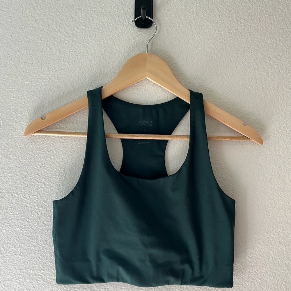Girlfriend Collective Workout Set - Moss  - High Rise Leggings and Bra - Medium